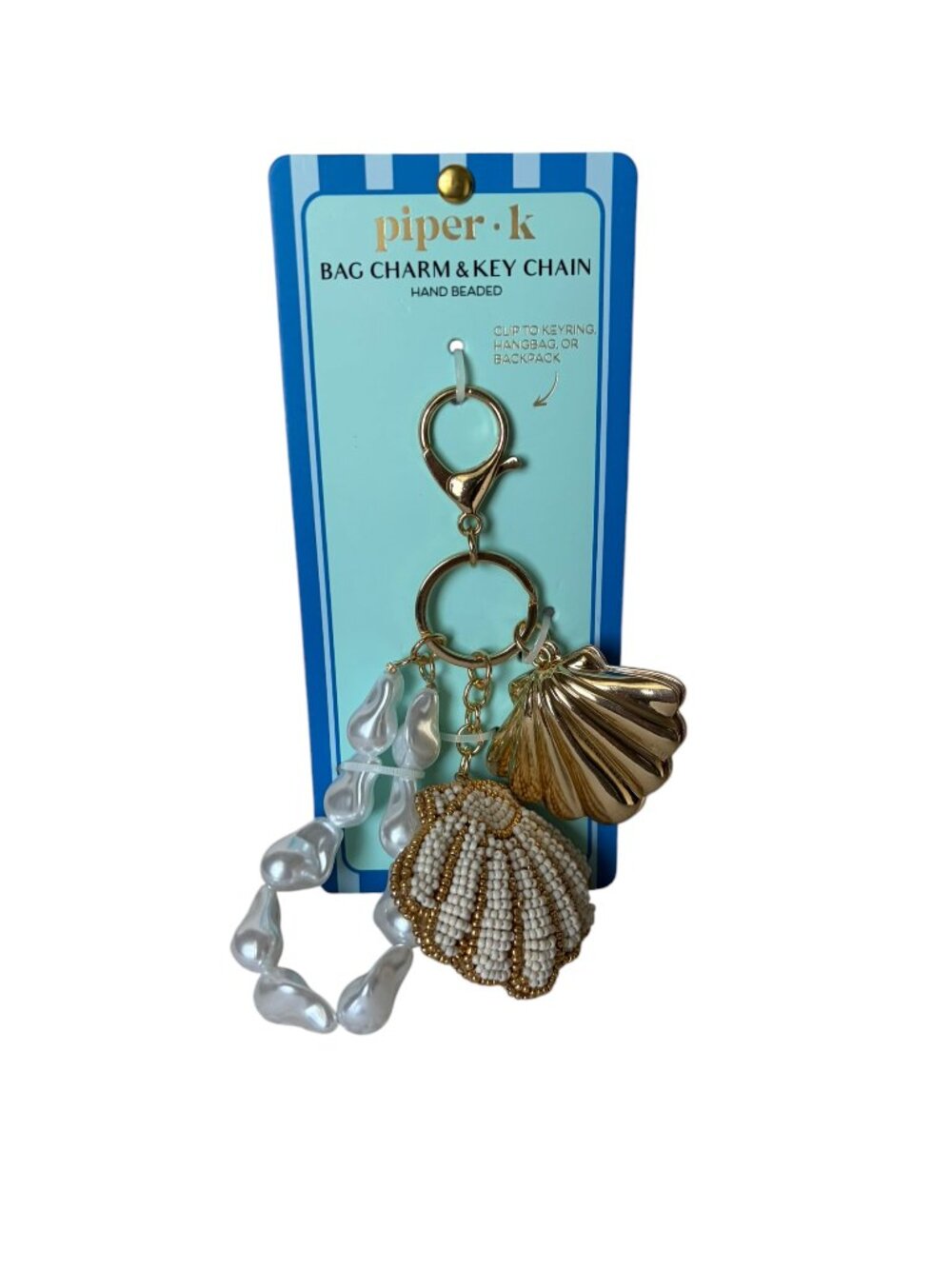 SUMMER EDITION Piper K "Coastal" Seashell & Pearl Bag Charm/Key Chain